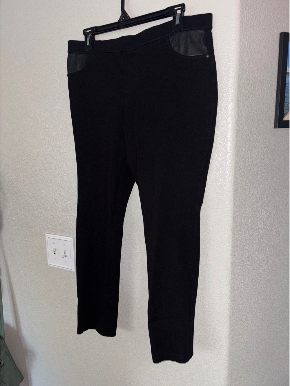 DKNY Jeans Black Skinny Faux Leather Pocket Trim Pull On Pants Large